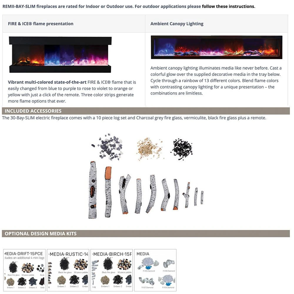 Remii BAY-SLIM Indoor/Outdoor Built-In 3-Sided Electric Fireplace With Decorative Media 6 Remii BAY-SLIM Indoor/Outdoor Built-In 3-Sided Electric Fireplace With Decorative Media - Image 6