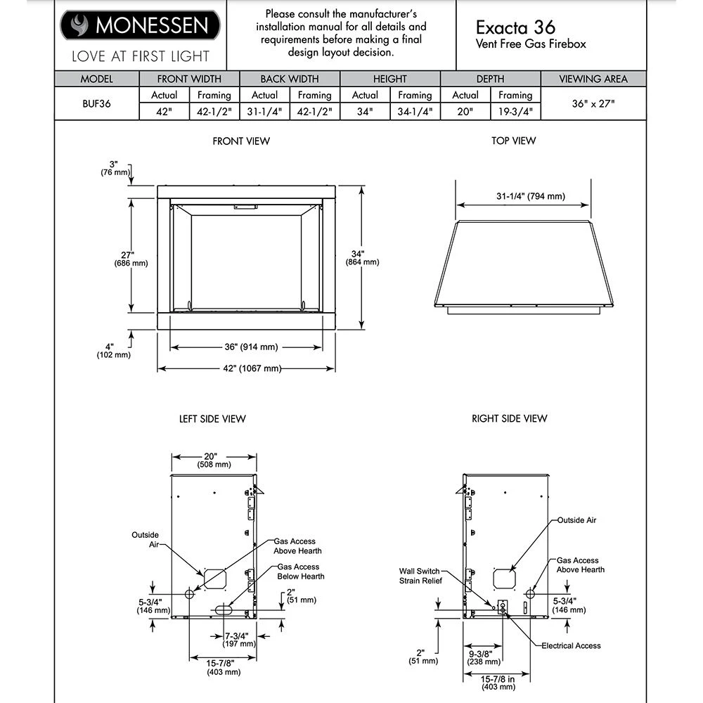 Monessen BUF36-FB Exacta 36-Inch Vent-Free Firebox 4 Monessen BUF36-FB Exacta 36-Inch Vent-Free Firebox - Image 4
