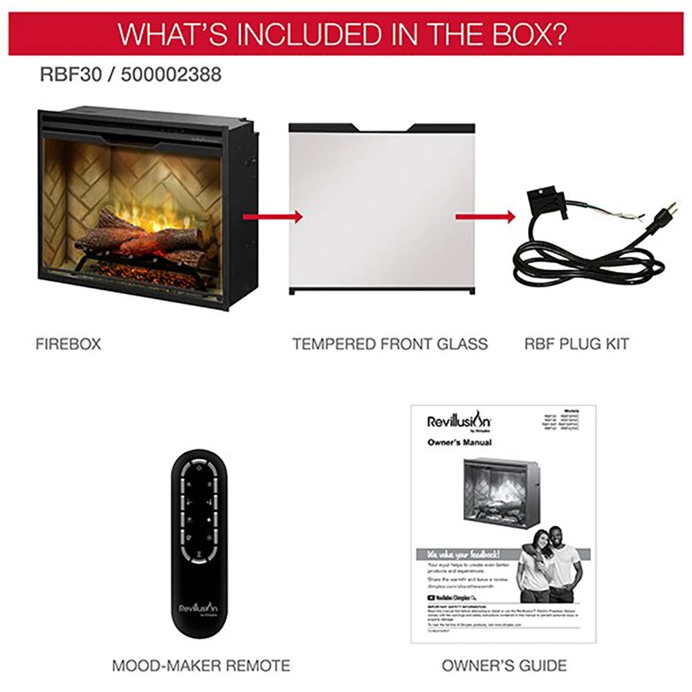 Dimplex Revillusion Electric Fireplace With Herringbone Backer, Front Glass Pane And Plug Kit, 36-Inches 4 Dimplex Revillusion Electric Fireplace With Herringbone Backer, Front Glass Pane And Plug Kit, 36-Inches - Image 4