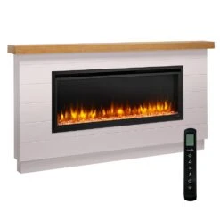 Simplifire 50-Inch Allusion Platinum Linear Electric Fireplace With Modern Farmhouse Boyd Build-Out Mantel Package
