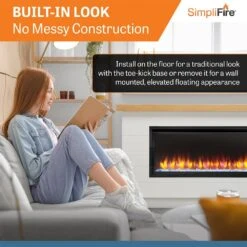 Simplifire 50-Inch Allusion Platinum Linear Electric Fireplace With Modern Farmhouse Boyd Build-Out Mantel Package -Heating Equipment Store sf allp50 bk bok mf allp50 f 10 23