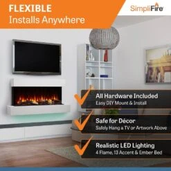 SimpliFire SF-FORMAT36-SF-FM43-WH Format 36-Inch Wall Mount Electric Fireplace With 43-Inch Floating Mantel -Heating Equipment Store sf format36 sf fm43 wh c 07 23