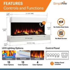 SimpliFire SF-FORMAT36-SF-FM43-WH Format 36-Inch Wall Mount Electric Fireplace With 43-Inch Floating Mantel -Heating Equipment Store sf format36 sf fm43 wh e 07 23