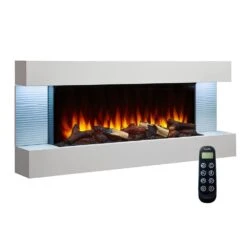 SimpliFire SF-FORMAT36-SF-FM50-WH Format 36-Inch Wall Mount Electric Fireplace With 50-Inch Floating Mantel