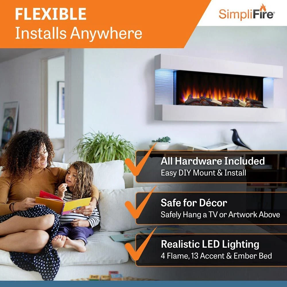 SimpliFire SF-FORMAT36-SF-FM50-WH Format 36-Inch Wall Mount Electric Fireplace With 50-Inch Floating Mantel 3 SimpliFire SF-FORMAT36-SF-FM50-WH Format 36-Inch Wall Mount Electric Fireplace With 50-Inch Floating Mantel - Image 3