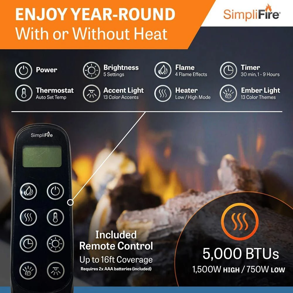 SimpliFire SF-FORMAT36-SF-FM50-WH Format 36-Inch Wall Mount Electric Fireplace With 50-Inch Floating Mantel 4 SimpliFire SF-FORMAT36-SF-FM50-WH Format 36-Inch Wall Mount Electric Fireplace With 50-Inch Floating Mantel - Image 4