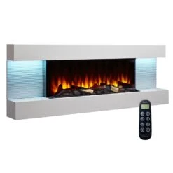SimpliFire SF-FORMAT36-SF-FM60-WH Format 36-Inch Wall Mount Electric Fireplace With 60-Inch Floating Mantel