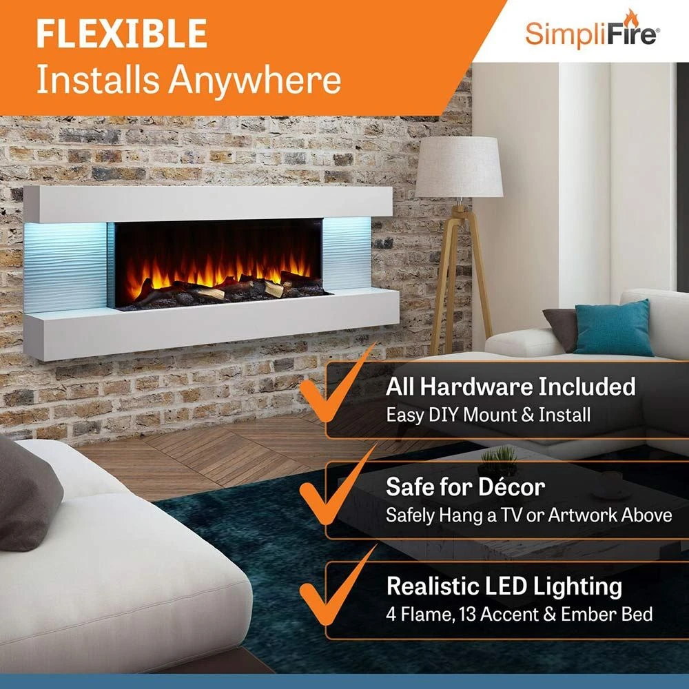SimpliFire SF-FORMAT36-SF-FM60-WH Format 36-Inch Wall Mount Electric Fireplace With 60-Inch Floating Mantel 3 SimpliFire SF-FORMAT36-SF-FM60-WH Format 36-Inch Wall Mount Electric Fireplace With 60-Inch Floating Mantel - Image 3