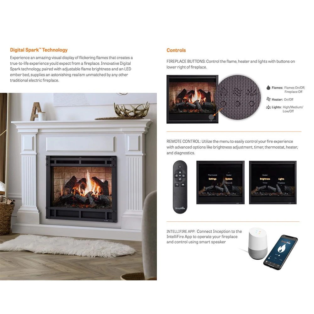 SimpliFire Inception 36-Inch Electric Fireplace Wescott Mantel Package 2 SimpliFire Inception 36-Inch Electric Fireplace Wescott Mantel Package - Image 2