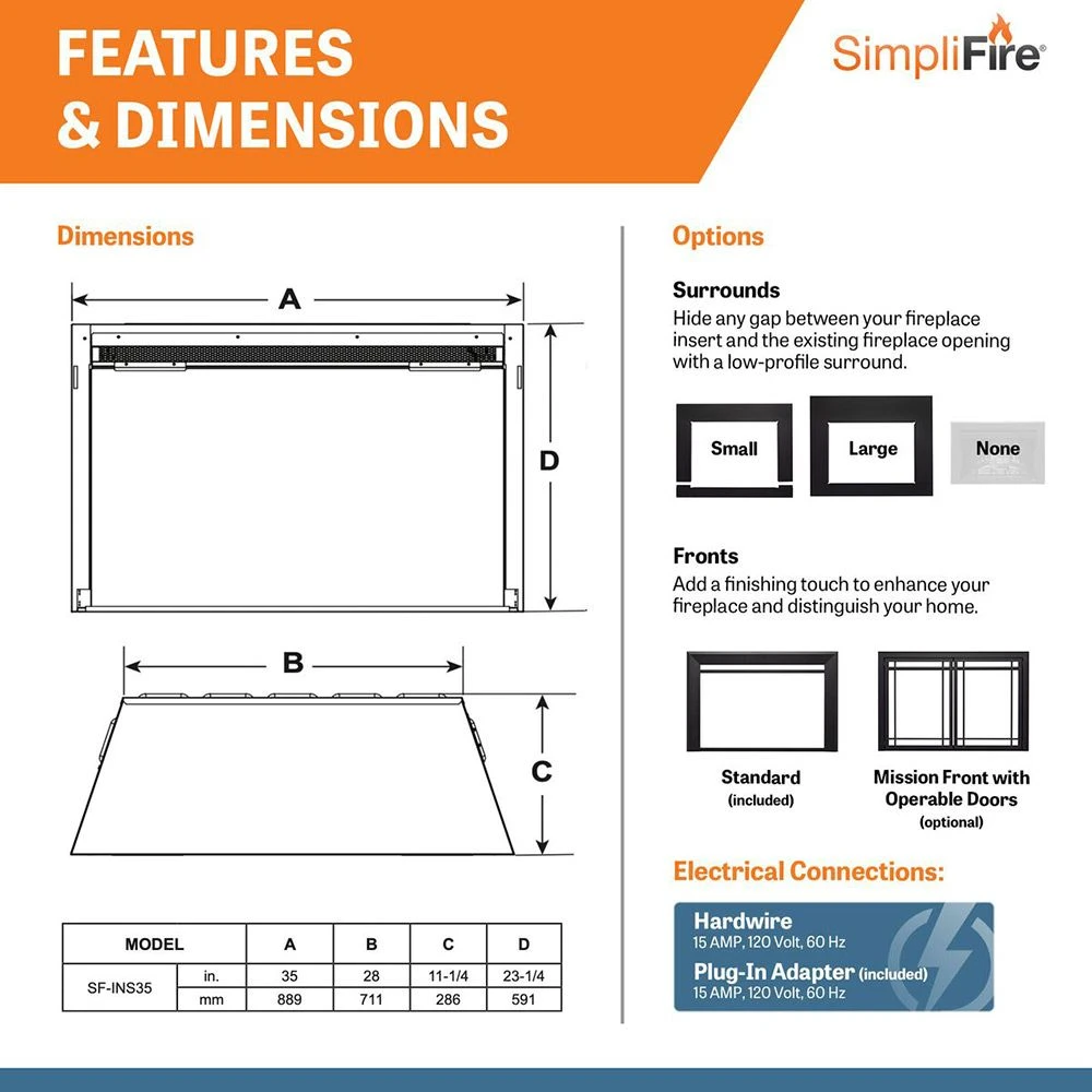 SimpliFire SF-INS35 35-Inch Built-In Electric Fireplace 6 SimpliFire SF-INS35 35-Inch Built-In Electric Fireplace - Image 6