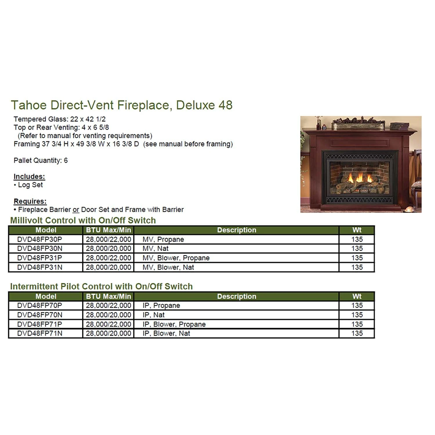 Empire White Mountain Hearth DVD48FP Tahoe Direct Vent Deluxe Fireplace, 48-Inches 8 Empire White Mountain Hearth DVD48FP Tahoe Direct Vent Deluxe Fireplace, 48-Inches - Image 8