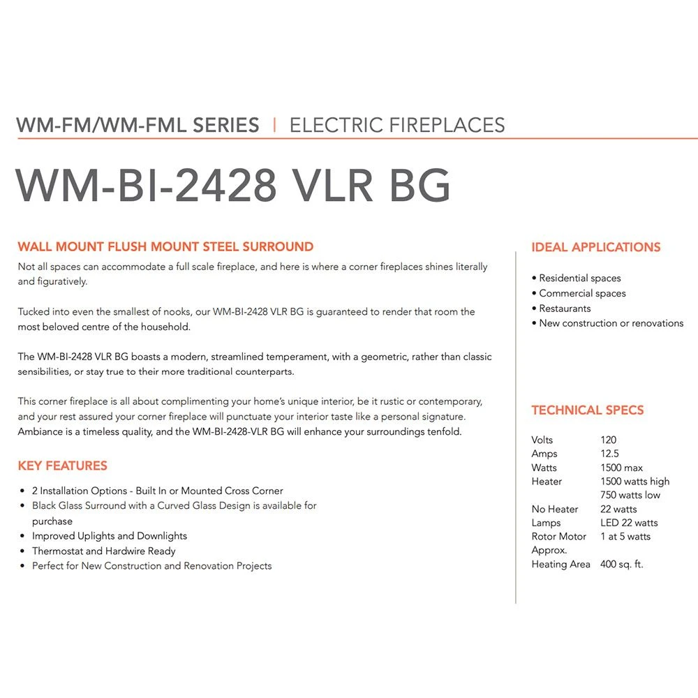 Amantii WM-BI-2428-VLR-BG Zero Clearance Series Built-In Smart Electric Fireplace 5 Amantii WM-BI-2428-VLR-BG Zero Clearance Series Built-In Smart Electric Fireplace - Image 5