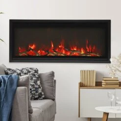 Remii WM-SLIM-45 Extra Slim Smart Indoor Wall Mount Electric Fireplace With Black Steel Surround, 45-Inch