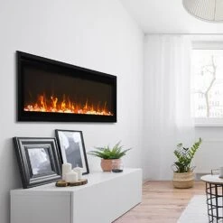 Remii WM-SLIM-55 Extra Slim Smart Indoor Wall Mount Electric Fireplace With Black Steel Surround, 55-Inch
