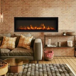 Remii WM-SLIM-65 Extra Slim Smart Indoor Wall Mount Electric Fireplace With Black Steel Surround, 65-Inch