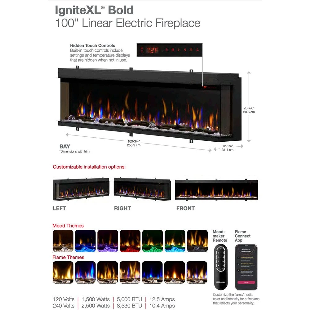 Dimplex XLF10017-XD IgniteXL Bold Deep Built-In Linear Electric Fireplace, 100-Inch 4 Dimplex XLF10017-XD IgniteXL Bold Deep Built-In Linear Electric Fireplace, 100-Inch - Image 4